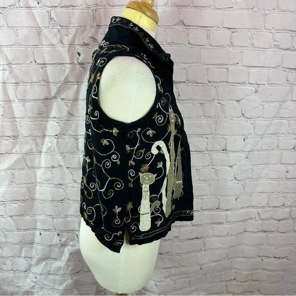 lifestyle fall vest with embroidery and cats cottagecore halloween fall sz large - Picture 2 of 8